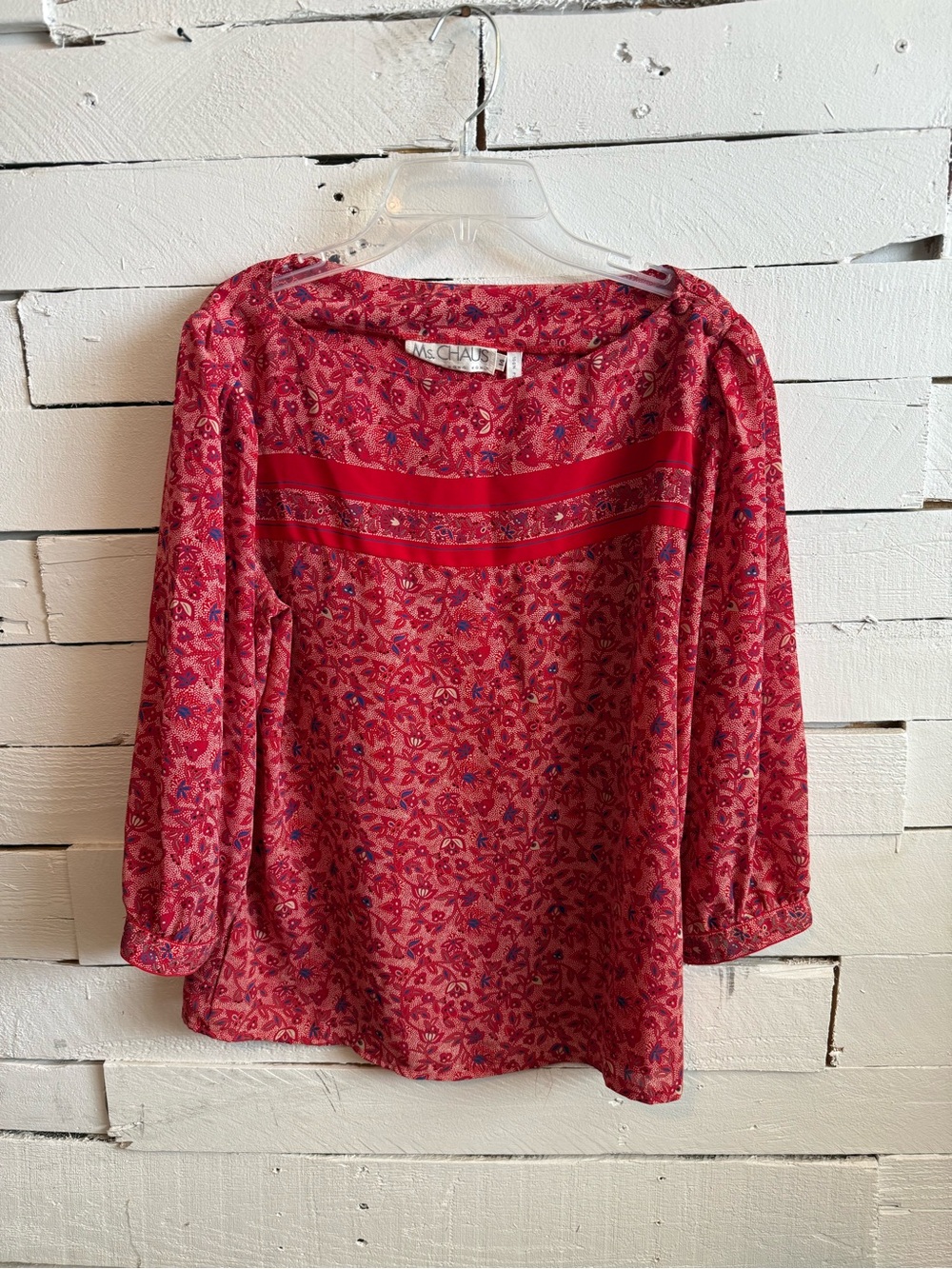 Ms. Chaus Red-Pink Floral Scoop Neck Blouse